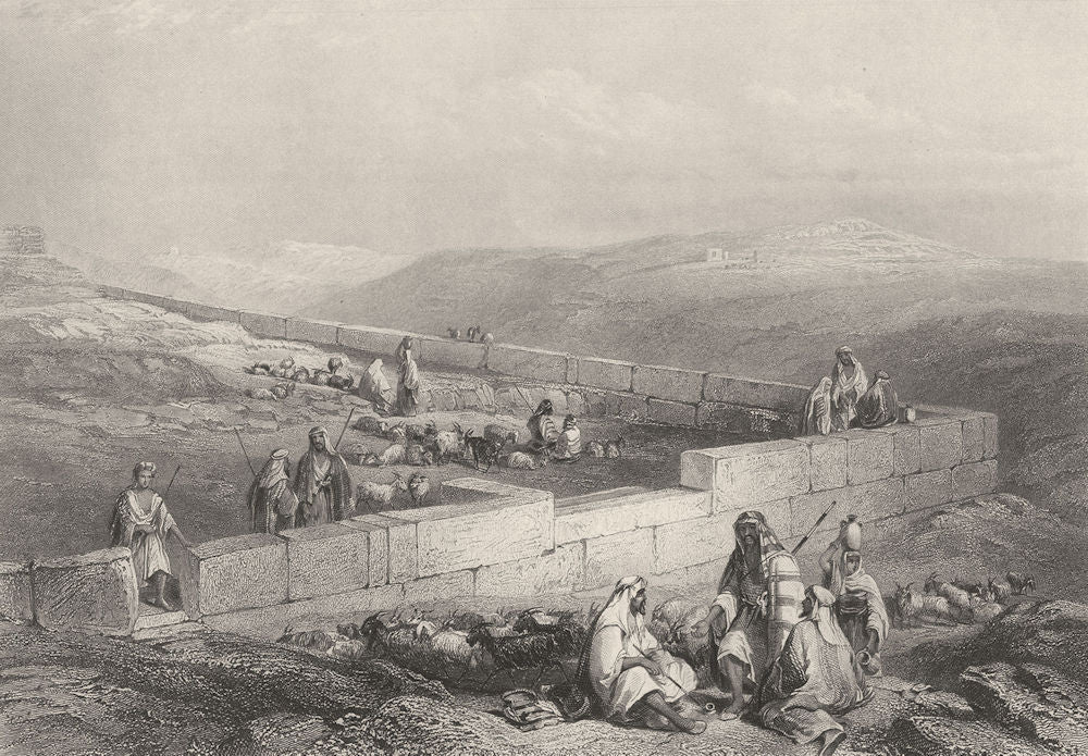 ISRAEL. Palestine. 'Ancient Masonry Hebron. Shepherds. Goats.  1847 old print